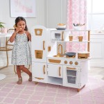 Bucatarie Moderna Alba de joaca pentru copii cu Accesorrii Incluse - Bucatarie Modern White and Gold din lemn de la Kidkraft Bucatarie Moderna Alba de joaca pentru copii cu Accesorrii Incluse - Bucatarie Modern White and Gold din lemn de la Kidkraft